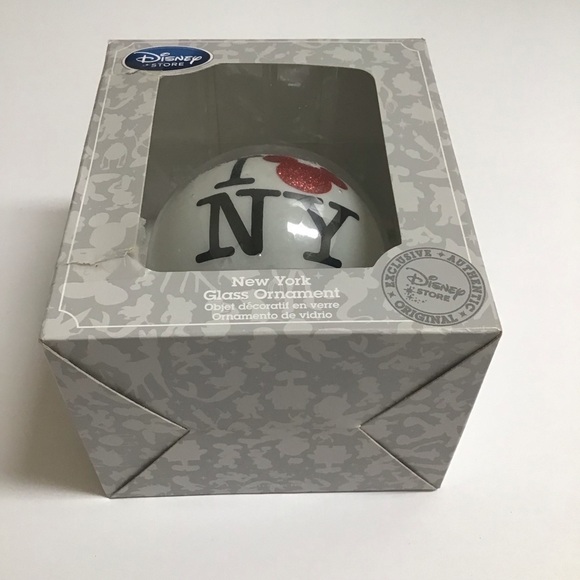 NEW Disney Store Authentic I LOVE NEW YORK Glass Christmas Ornament Mickey Ears - Picture 5 of 16